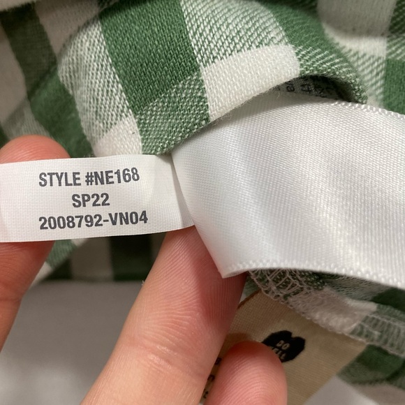 Madewell Linen-Cotton Gingham Puff Sleeve Top Green White Square Neck Blouse S - Picture 10 of 14